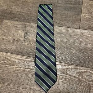 Classic Striped Green and Blue 100% Silk Tie